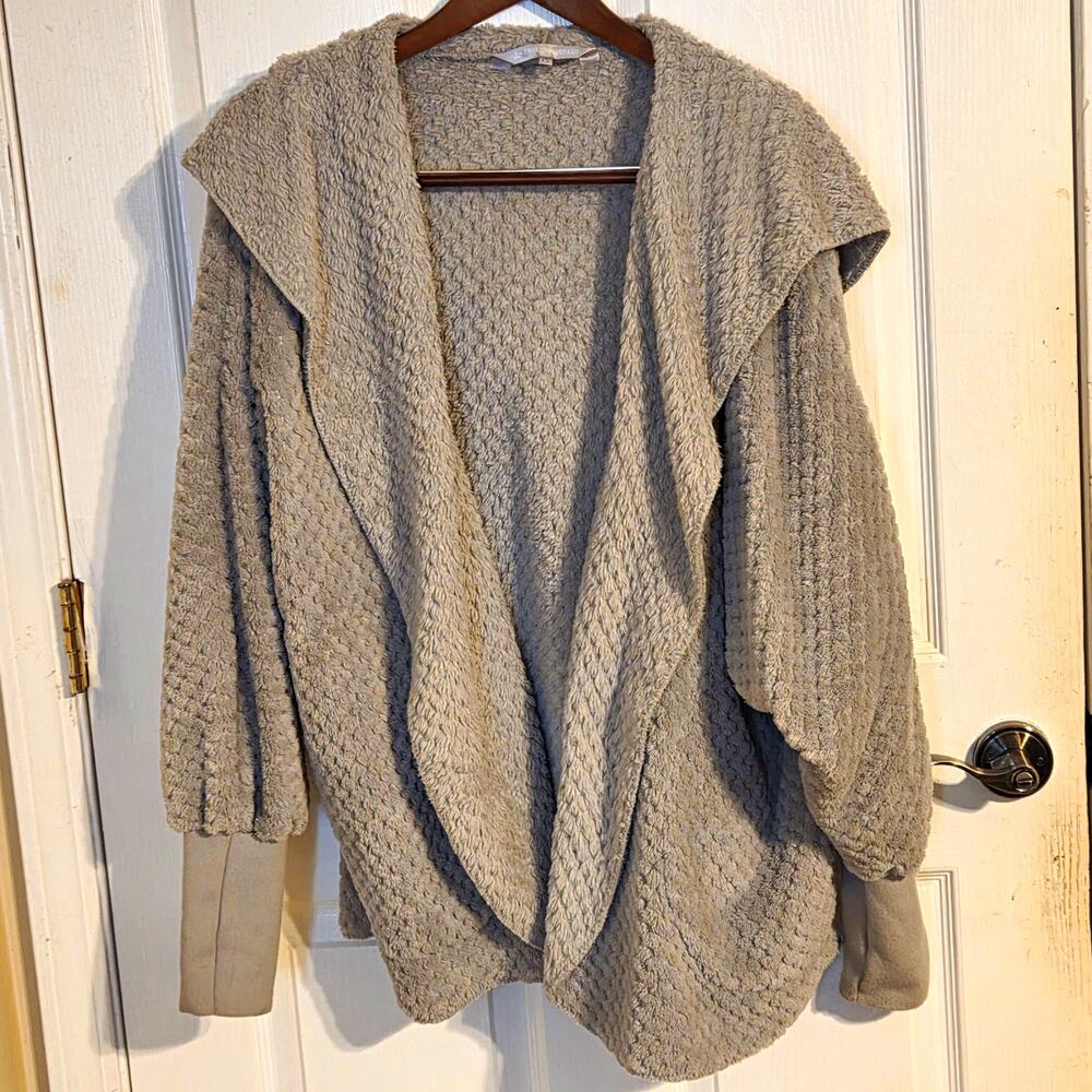 Royal Standard Women's Gray Hooded Open Front Cardigan Jacket O/S Mid-Length